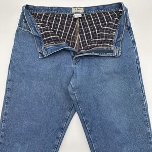 L.L.Bean Mens Natural Fit Flannel Lined Blue Denim Jeans 38x30 Plaid Lining